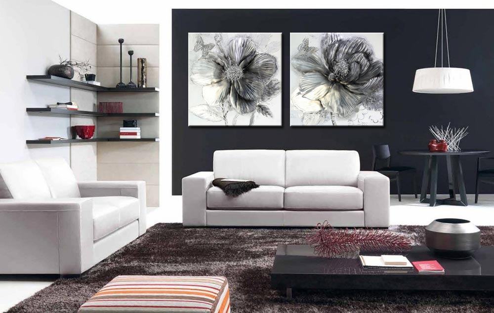 Bloemen modern tweeluik schilderij - Afbeelding 3