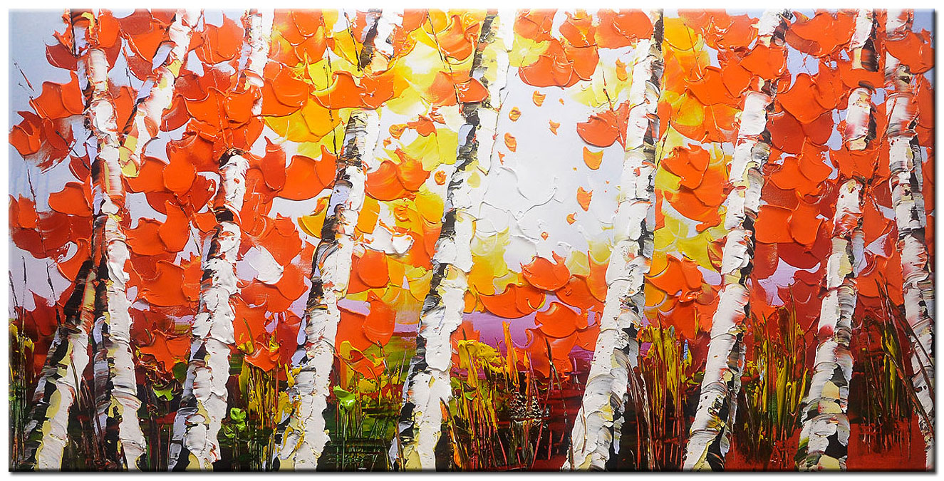 Herfstbos modern groot schilderij 180x90cm