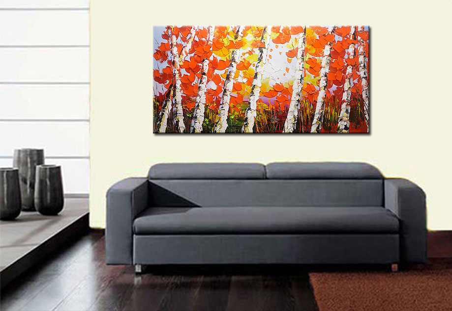 Herfstbos modern groot schilderij 180x90cm - Afbeelding 2