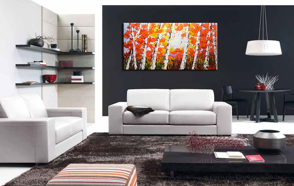 Herfstbos modern groot schilderij 180x90cm - Afbeelding 4
