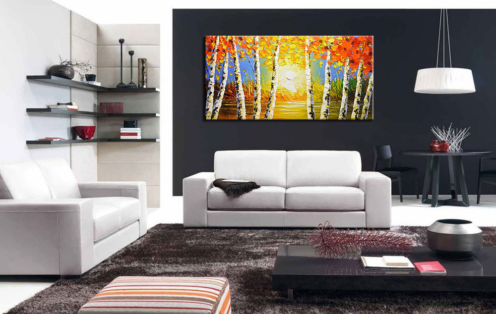 Herfstbladeren modern groot schilderij 180x90cm - Afbeelding 2