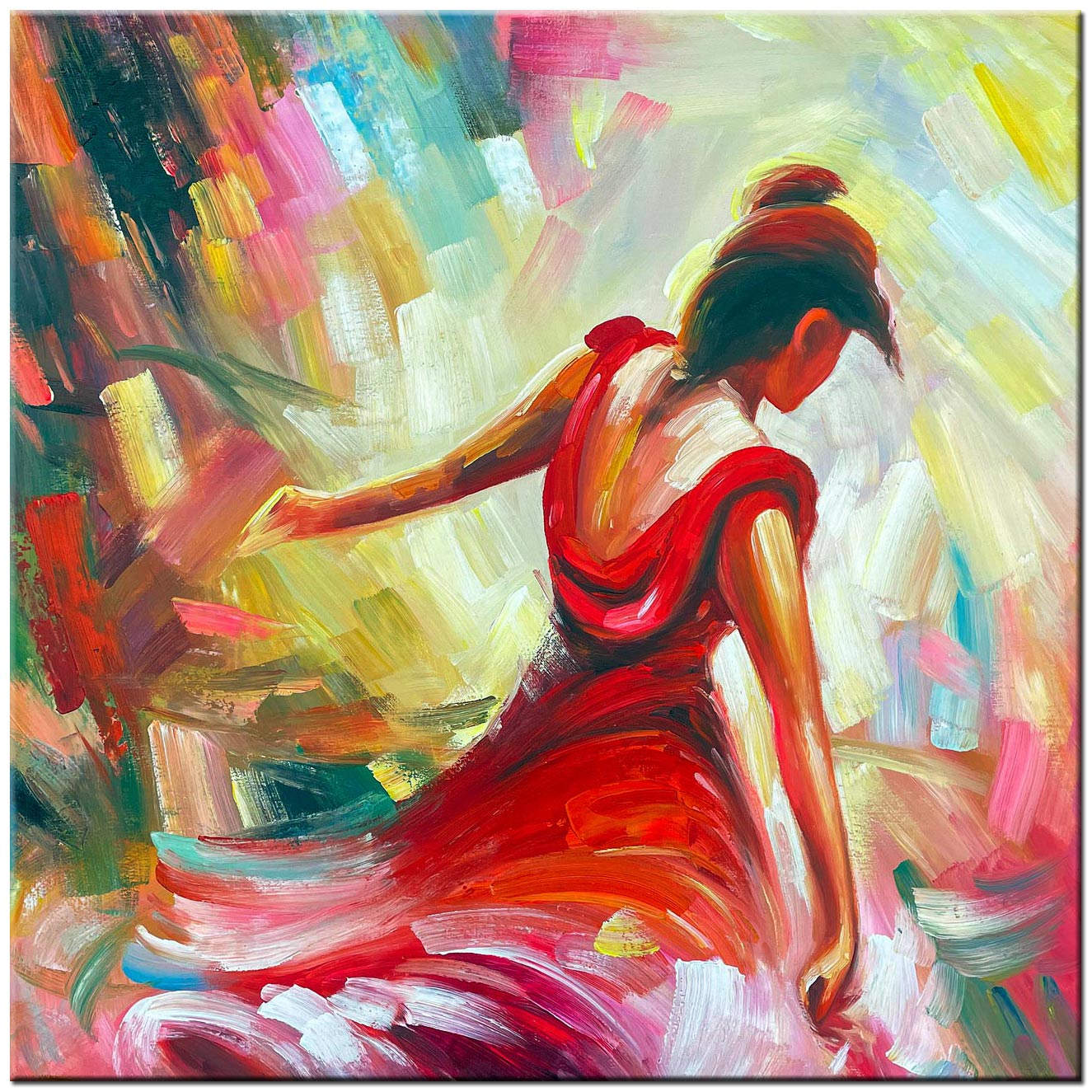 Vrouwen schilderij Dans in Rood 100x100cm
