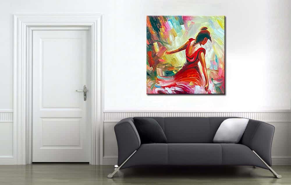 Vrouwen schilderij Dans in Rood 100x100cm - Afbeelding 4