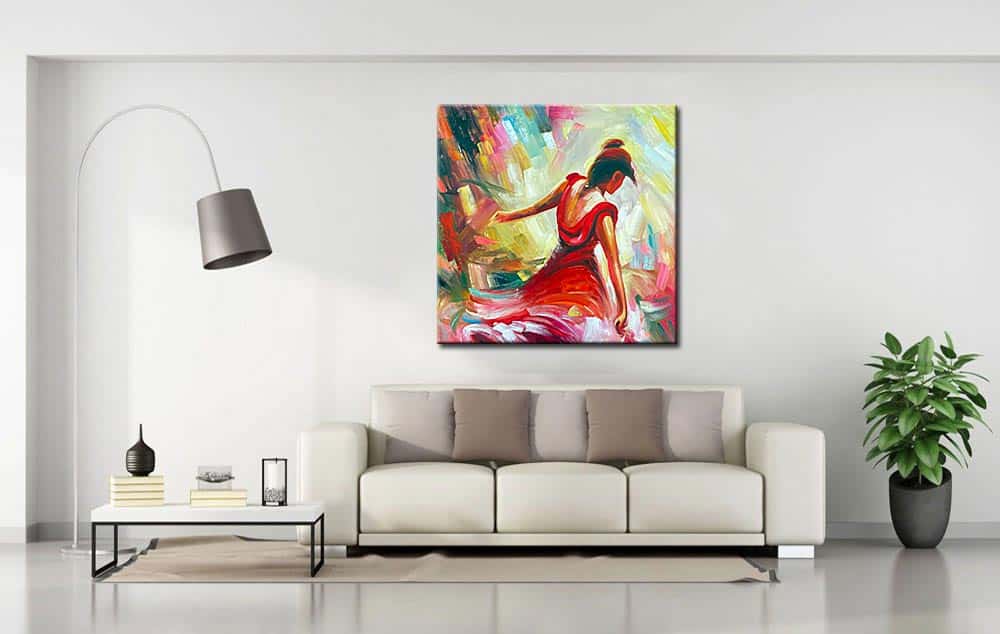 Vrouwen schilderij Dans in Rood 100x100cm - Afbeelding 2