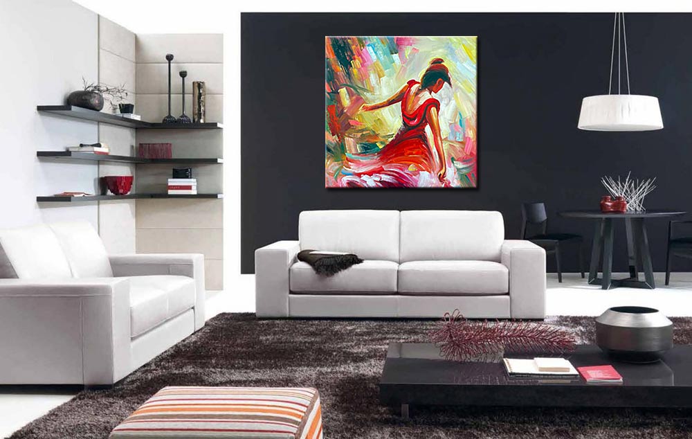 Vrouwen schilderij Dans in Rood 100x100cm - Afbeelding 3