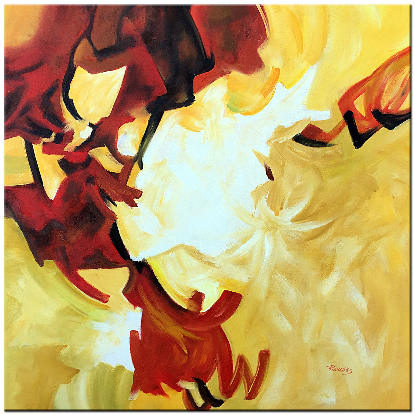Abstract schilderij Golden Fire 100x100cm