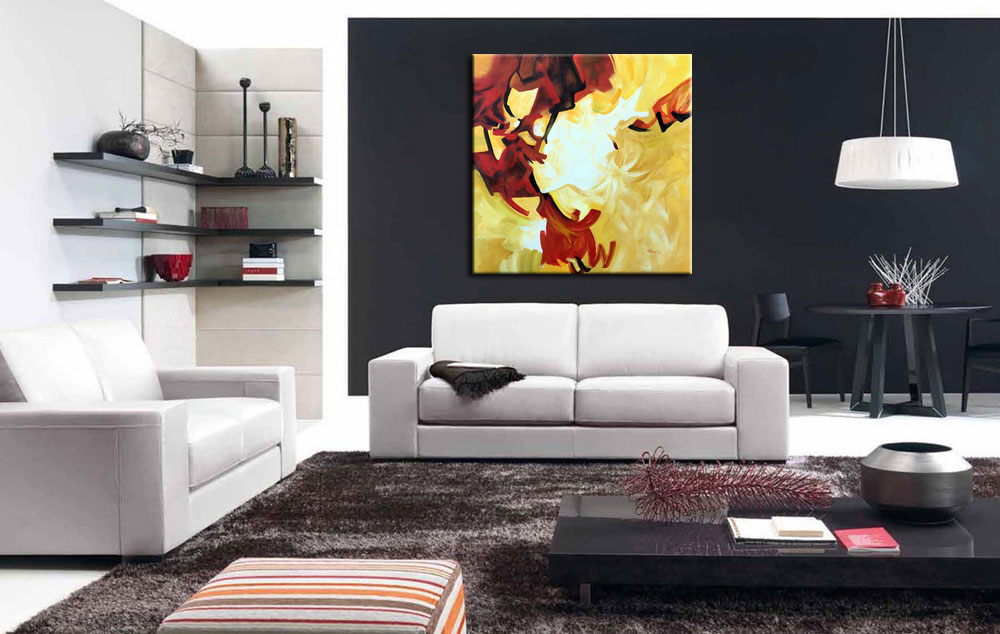 Abstract schilderij Golden Fire 100x100cm - Afbeelding 3