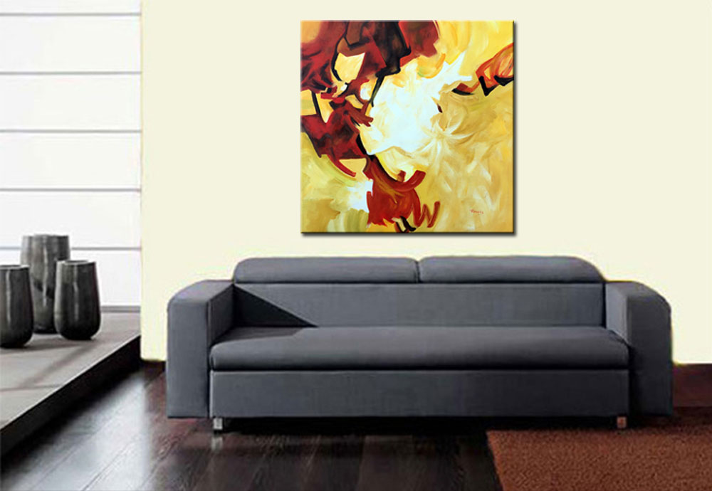 Abstract schilderij Golden Fire 100x100cm - Afbeelding 2