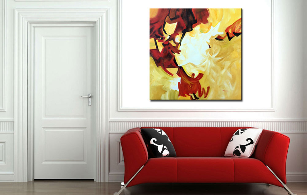 Abstract schilderij Golden Fire 100x100cm - Afbeelding 4