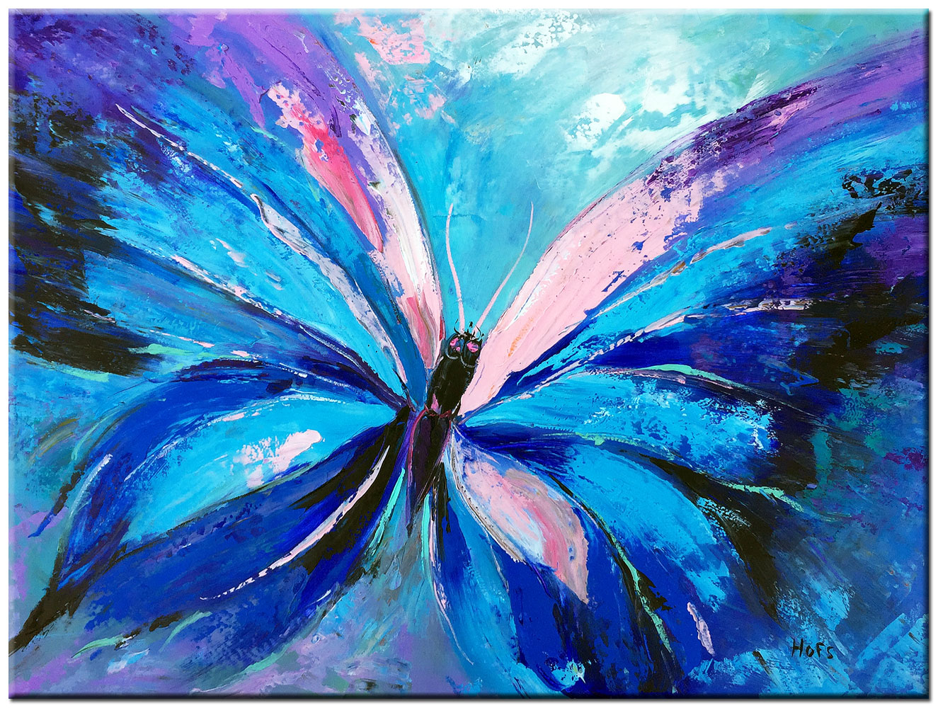 Blauwe vlinder modern schilderij 120x90cm