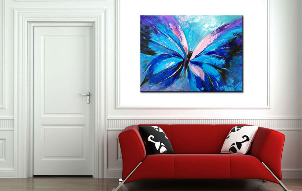 Blauwe vlinder modern schilderij 120x90cm - Afbeelding 3