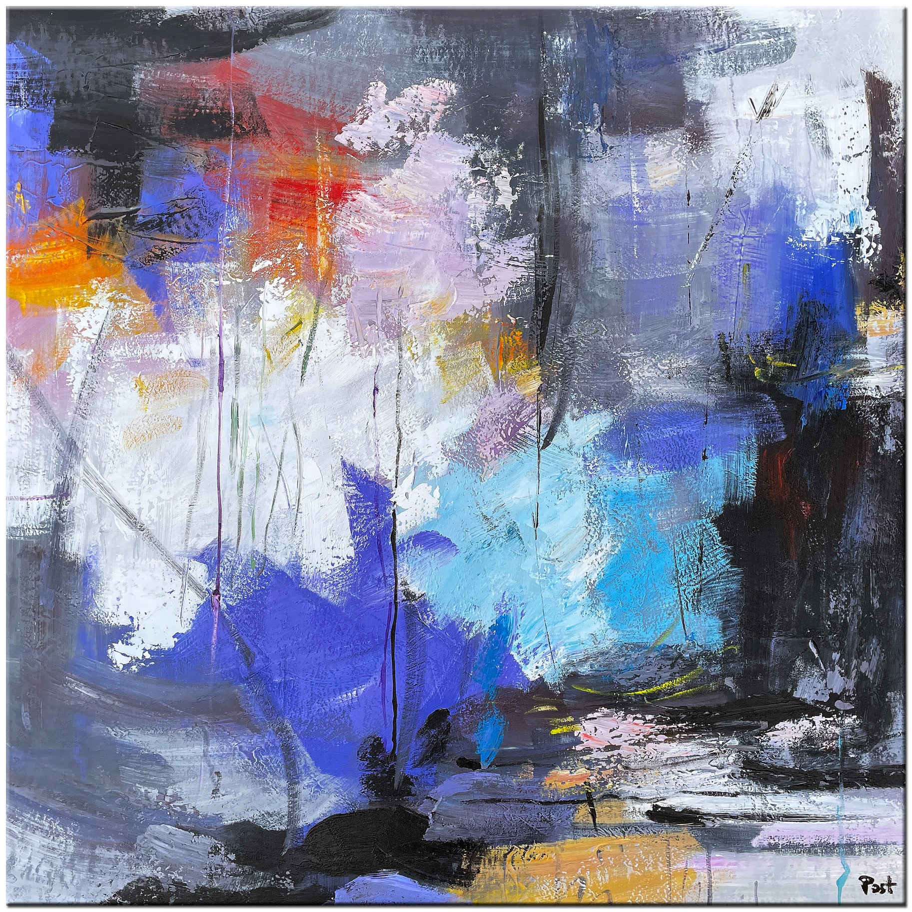 Straat bij Nacht abstract schilderij 100x100cm