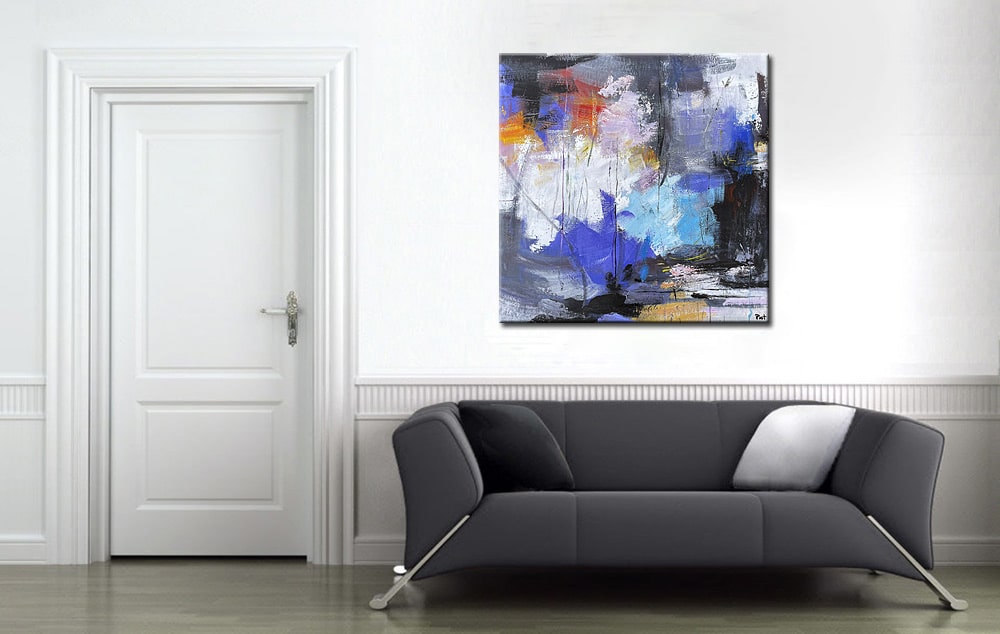 Straat bij Nacht abstract schilderij 100x100cm - Afbeelding 2