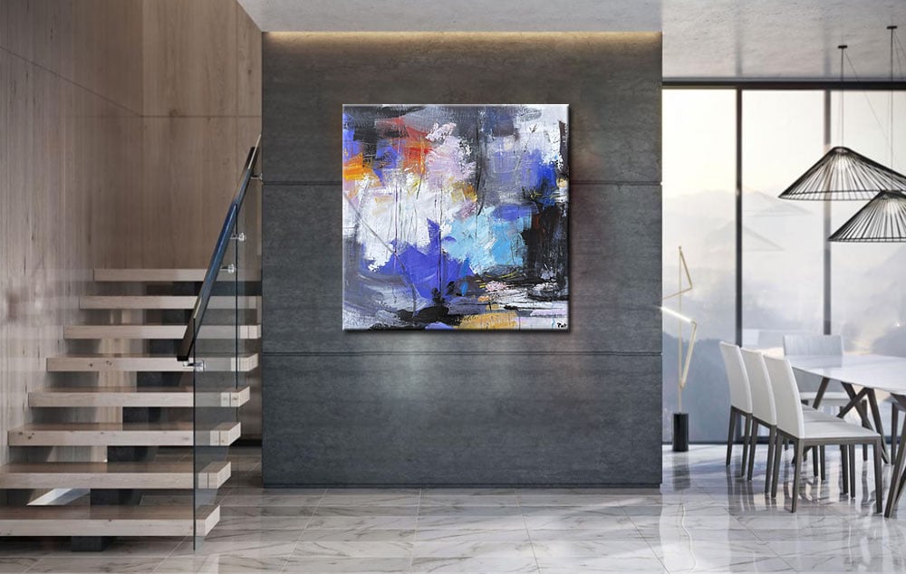 Straat bij Nacht abstract schilderij 100x100cm - Afbeelding 4