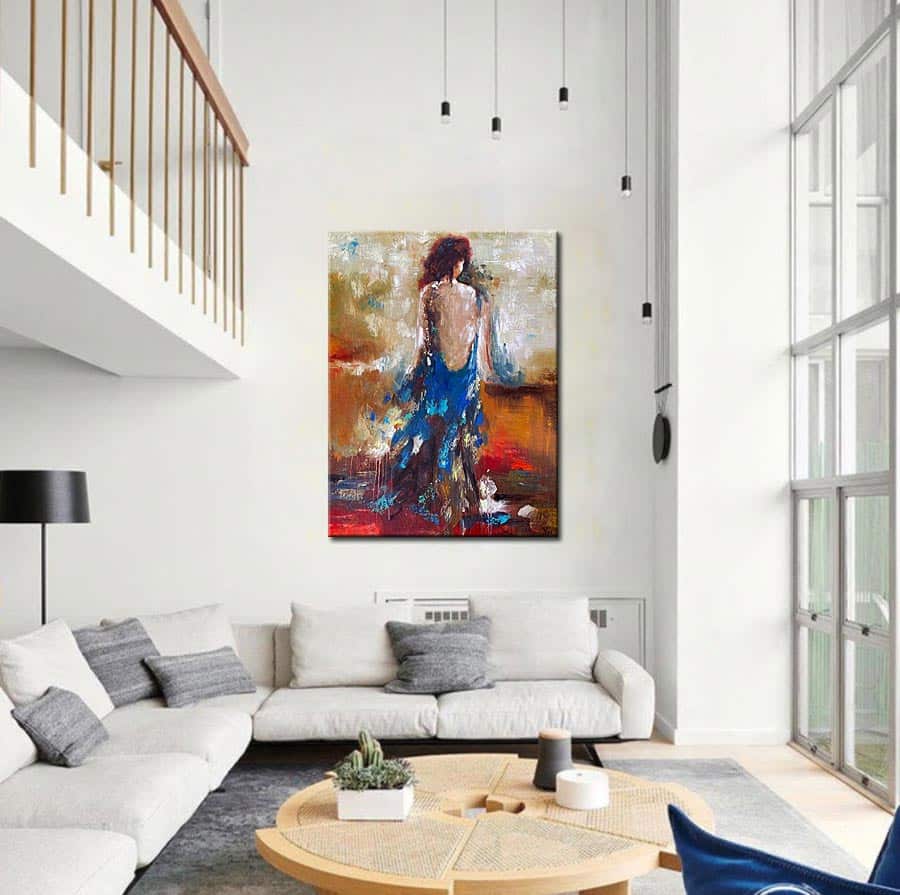 Meisje in Blauwe Jurk modern schilderij 90x120cm - Afbeelding 2