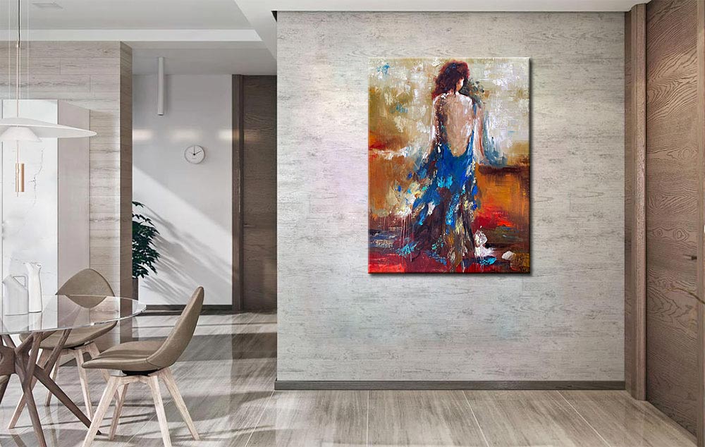 Meisje in Blauwe Jurk modern schilderij 90x120cm - Afbeelding 4