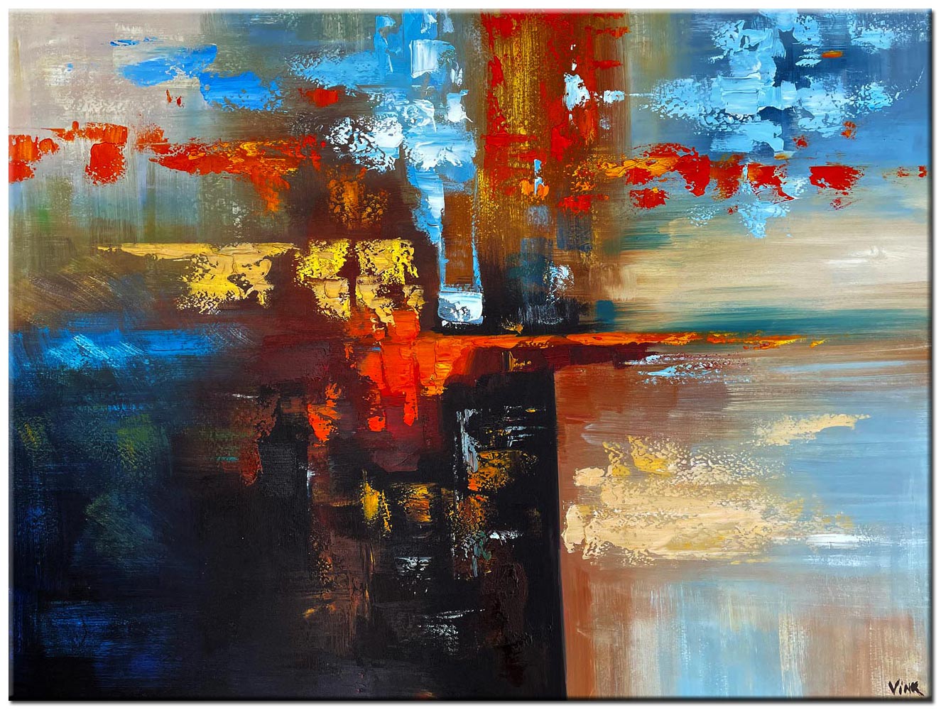 Abstract schilderij Vuur en Water 120x90cm