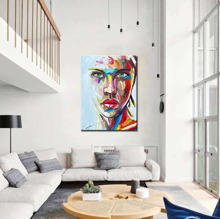 Blik van Expressie dame modern schilderij 90x120cm - Afbeelding 2