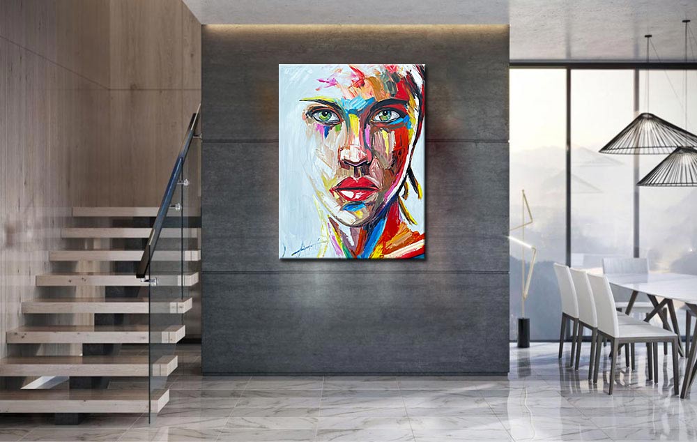 Blik van Expressie dame modern schilderij 90x120cm - Afbeelding 4