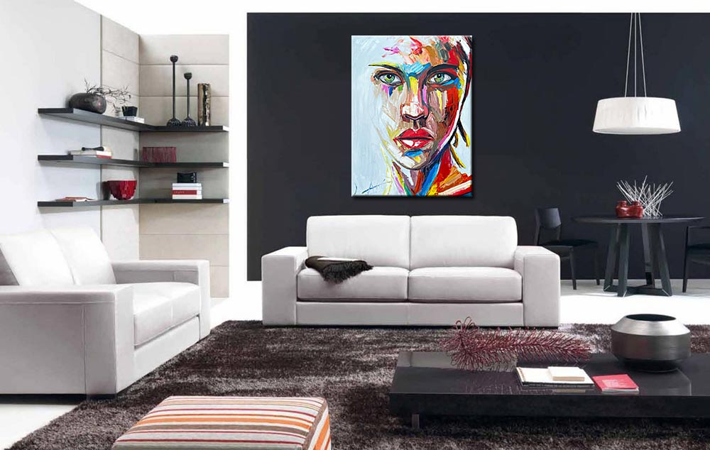 Blik van Expressie dame modern schilderij 90x120cm - Afbeelding 3