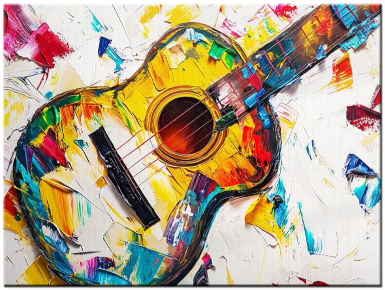 Modern schilderij Abstracte Gitaar handgeschilderd olieverf schilderij met kleurrijke abstracte gitaar