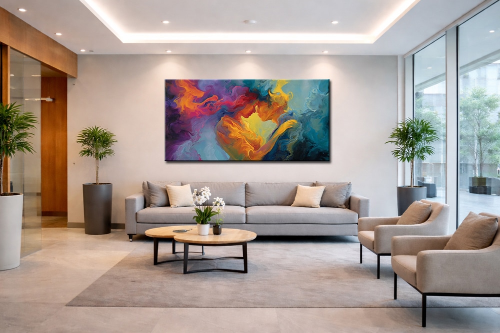 Schilderij boven bank groot horizontaal olieverf woonkamer