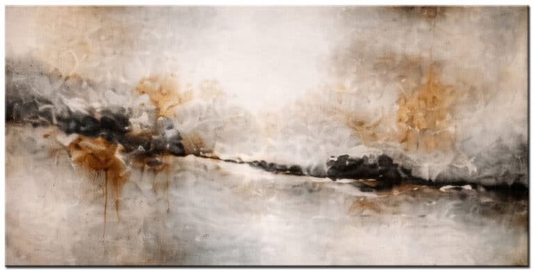 Abstract schilderij Aardse Stilte – groot handgeschilderd olieverf schilderij in aardetinten met abstracte horizon en rustige compositie