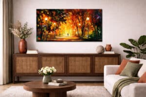 horizontaal schilderij boven dressoir kast woonkamer