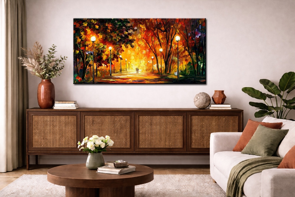 horizontaal schilderij boven dressoir kast woonkamer