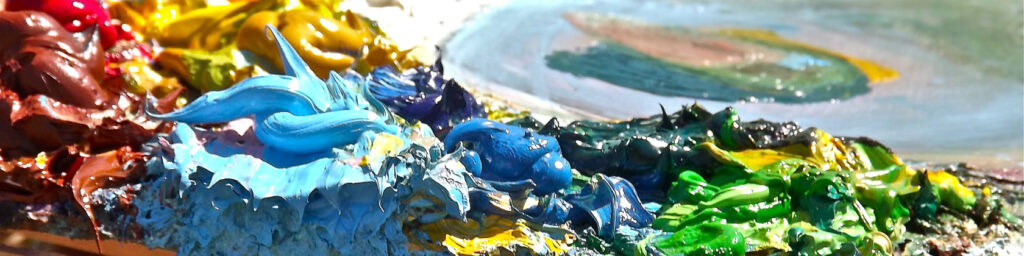 olieverf schilderij verfstructuur met kleurrijke olieverf op palet