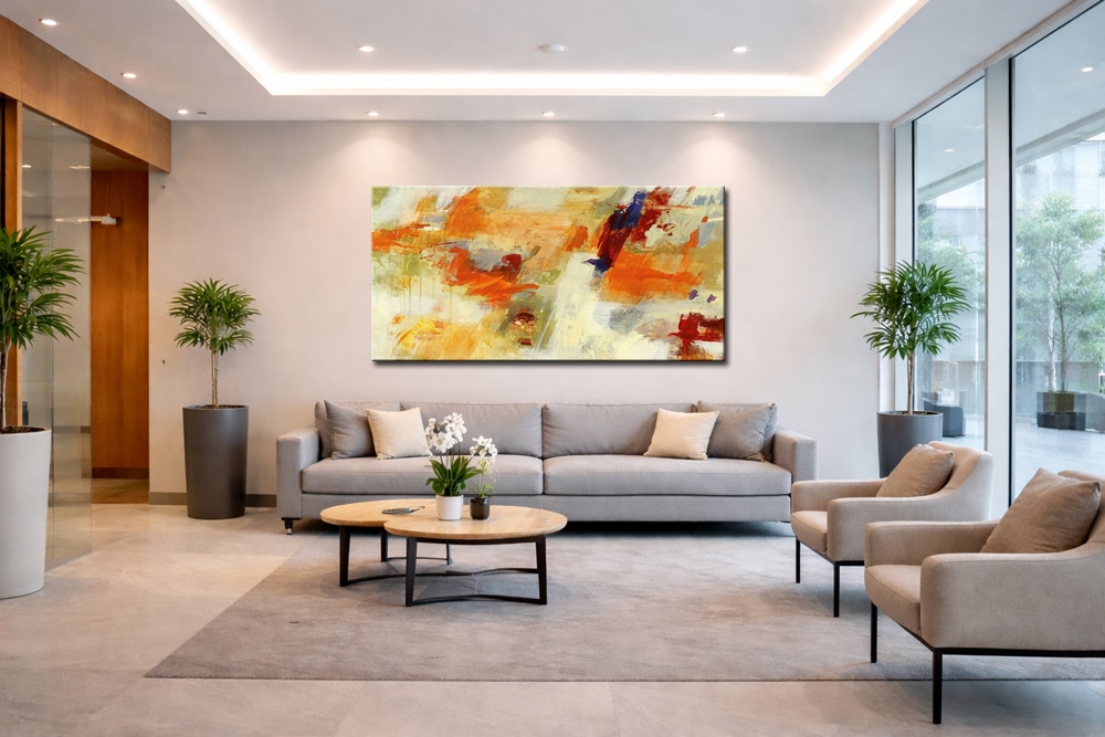 abstract schilderij met moderne kleuren en compositie