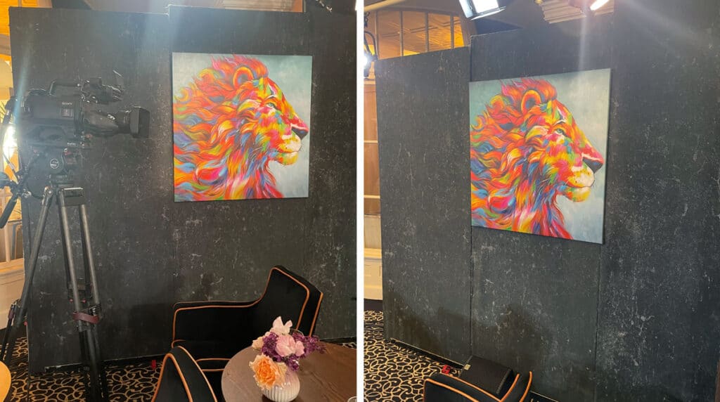 kleurrijk schilderij leeuw tv studio