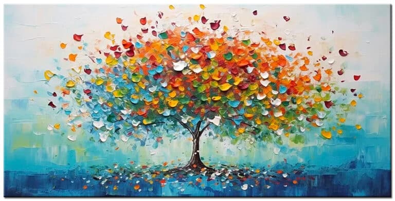 Schilderij Kleurrijke Levensboom met kleurrijke boom in olieverf