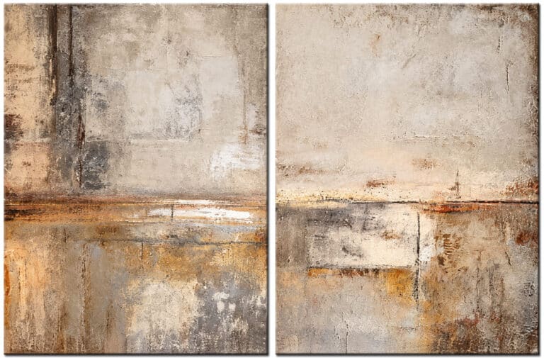 Schilderij Stille Aarde – abstract tweeluik in zachte beige-, taupe-, grijs- en bruintinten