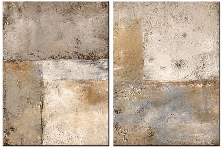 Schilderij Zachte Aarde – abstract tweeluik in beige, zand, taupe, crème en zachte grijstinten