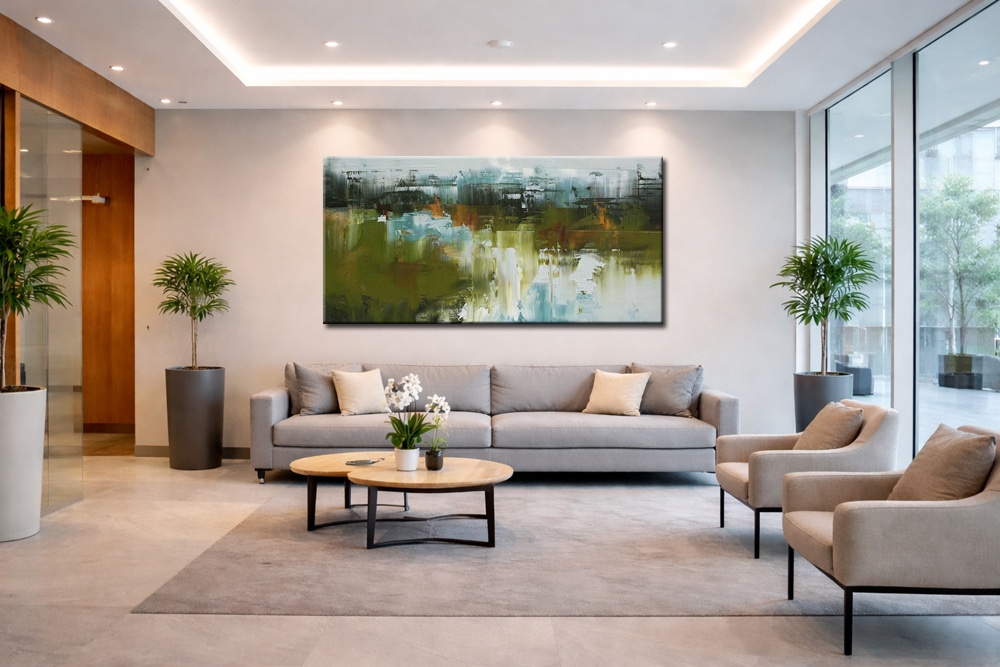 Abstract landschap in een woonkamer