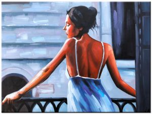Dame op Balkon schilderij